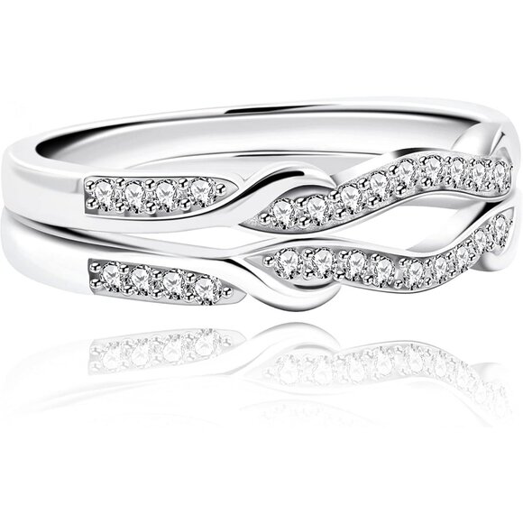 🆕 Women Silver Stack Eternity Rings Infinity Double Wrap Guard Enhancer Wedding - Picture 5 of 9